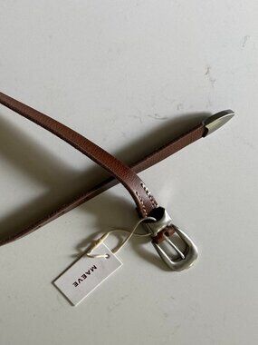 Maeve Brown Leather Skinny Belt with Silver Buckle